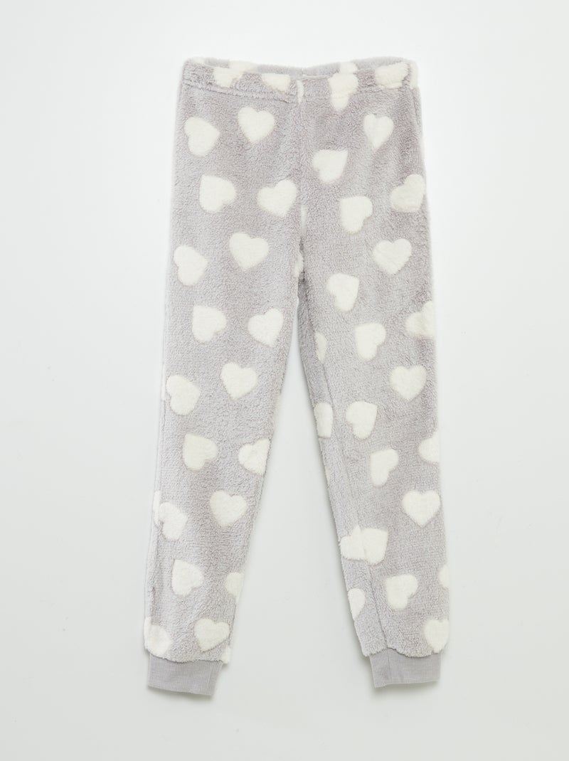 Pyjama chaud imprimé coeur - 2 pièces Gris/blanc - Kiabi