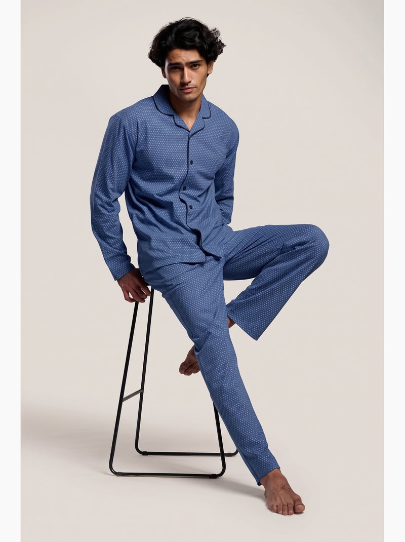 Pyjama chemise longue en coton imprimé pour homme Bleu - Kiabi