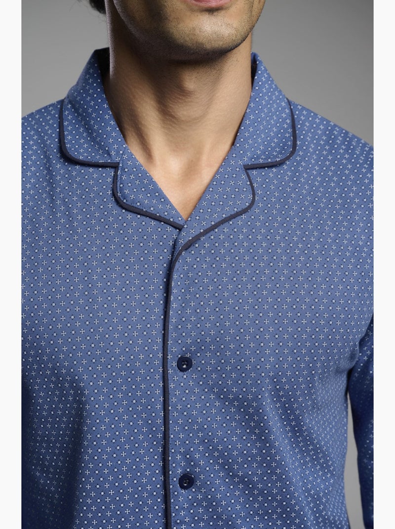 Pyjama chemise longue en coton imprimé pour homme Bleu - Kiabi