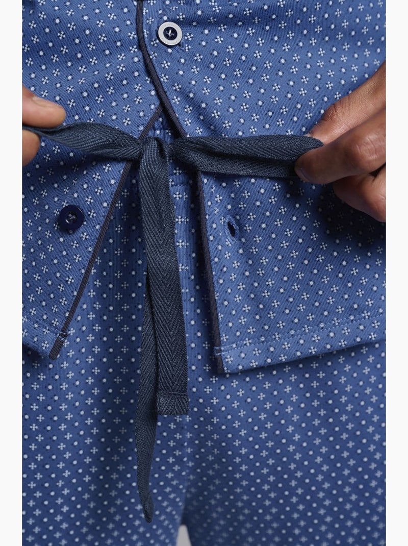 Pyjama chemise longue en coton imprimé pour homme Bleu - Kiabi