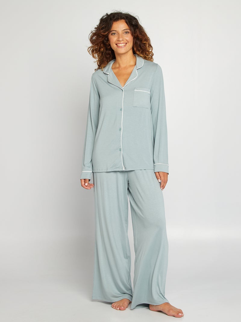 Pyjama chemise + pantalon en jersey - 2 pièces Bleu - Kiabi