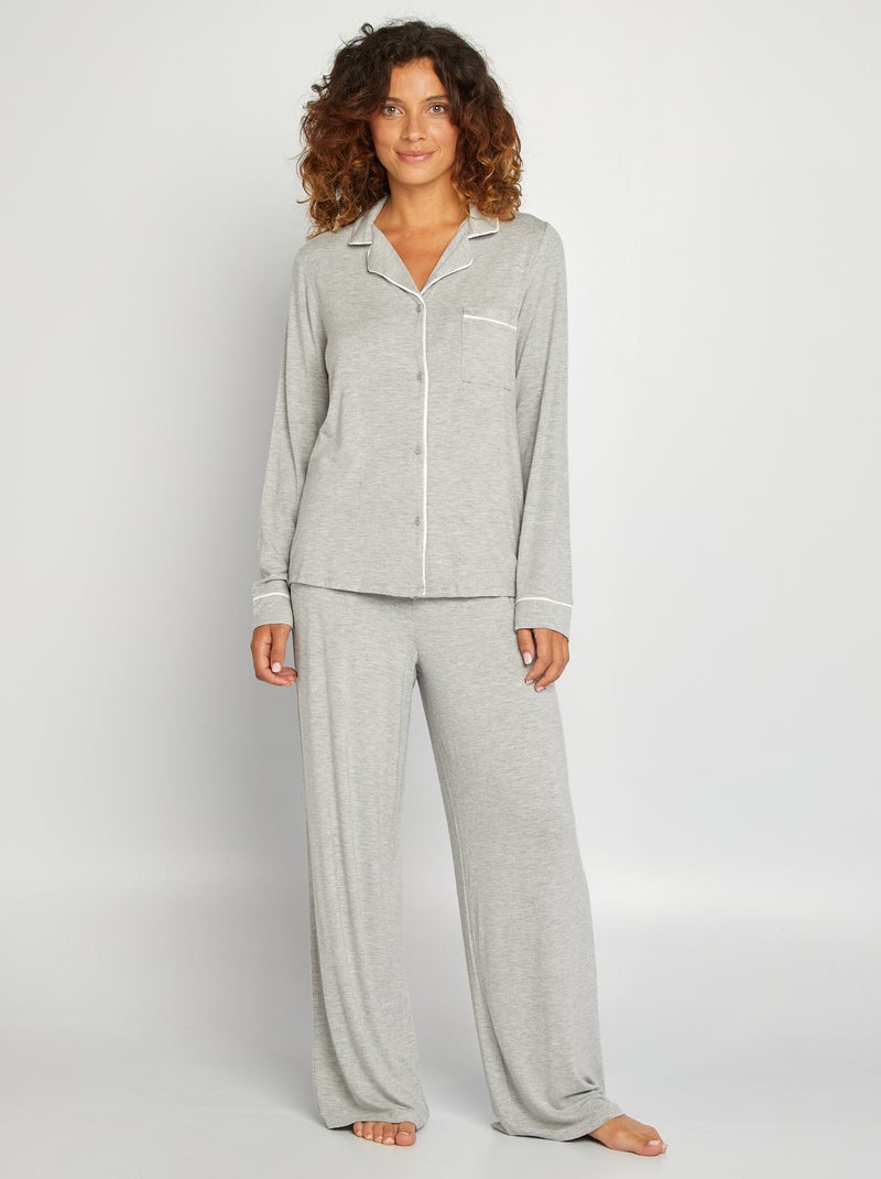 Pyjama chemise + pantalon en jersey - 2 pièces Gris - Kiabi