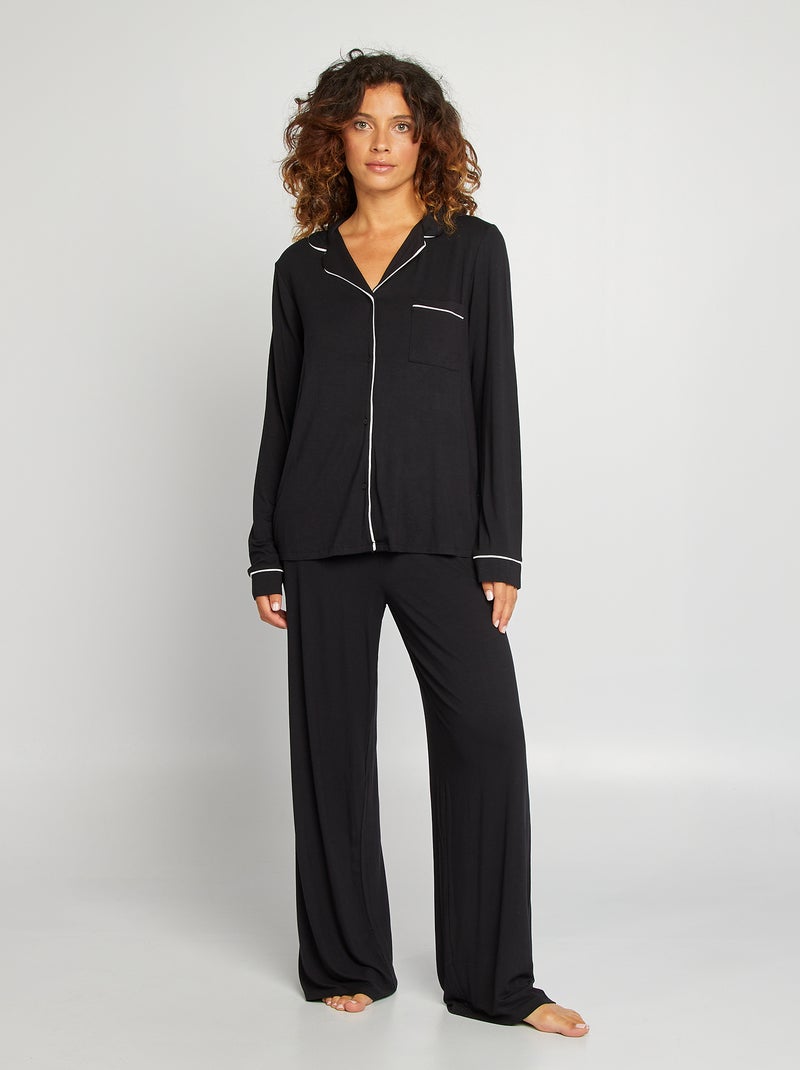 Pyjama chemise + pantalon en jersey - 2 pièces noir - Kiabi