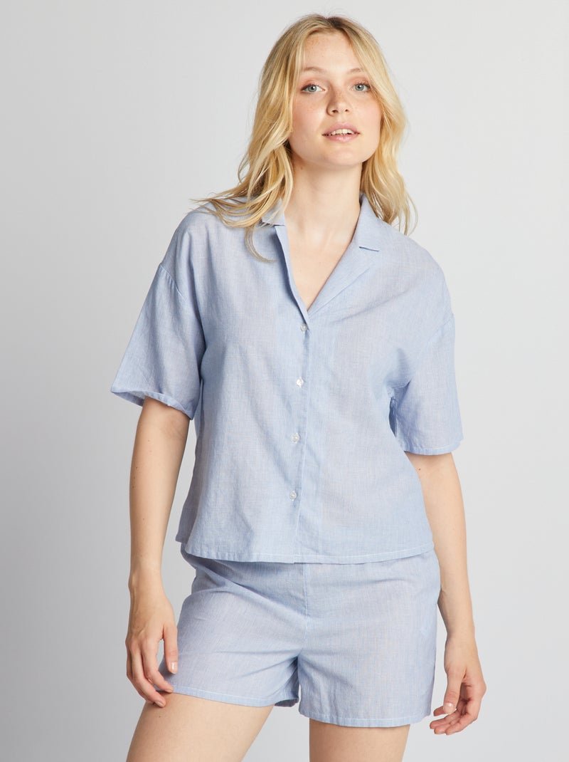 Pyjama chemisier 2 pièces Bleu rayé - Kiabi