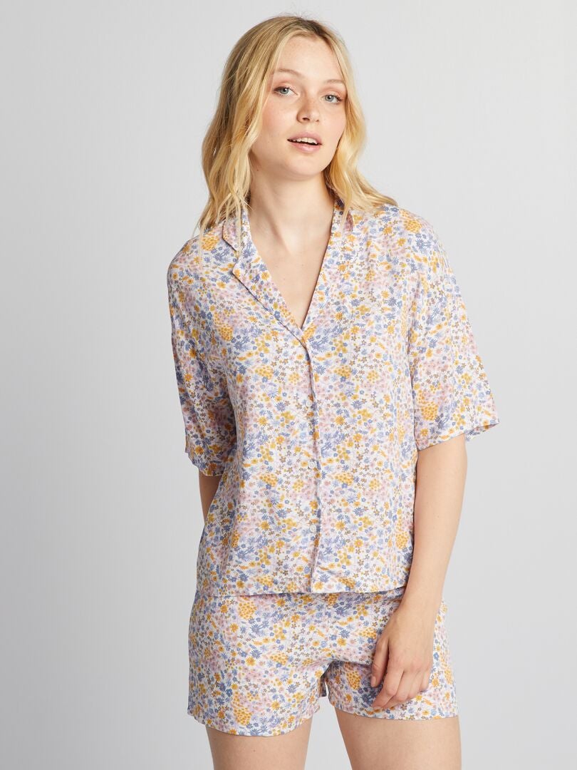 Pyjama chemisier et short fleuri Multicolore - Kiabi