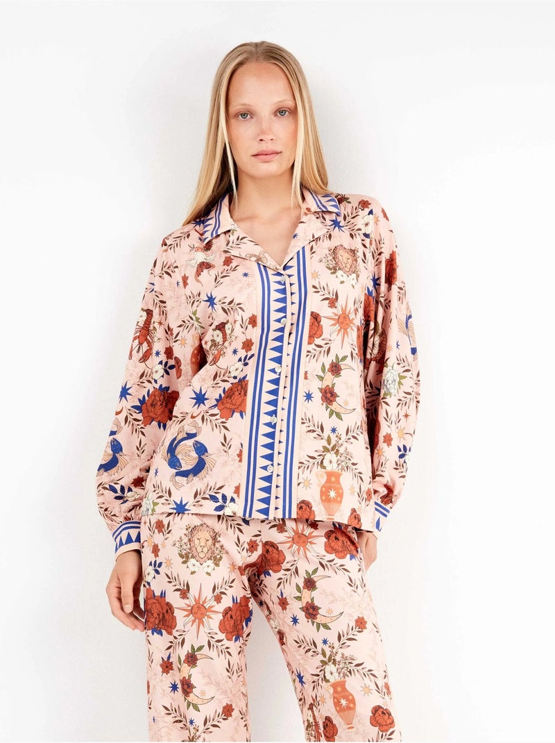 Pyjama chemisier imprimé zodiacal Multicolore - Kiabi