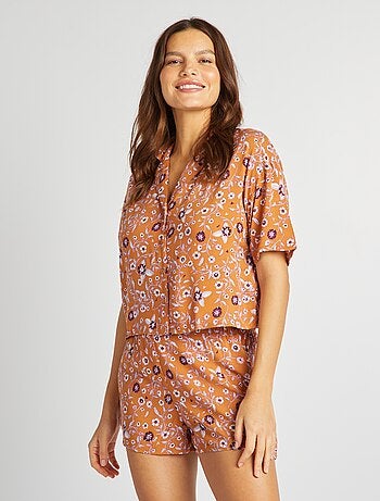 Pyjama chemisier + short - imprimé fleuri