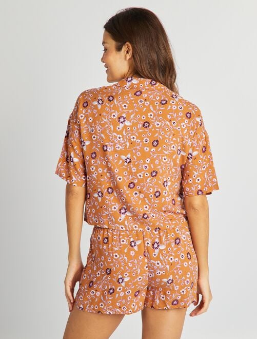 Pyjama chemisier + short - imprimé fleuri - Kiabi