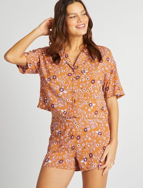 Pyjama chemisier + short - imprimé fleuri - Kiabi
