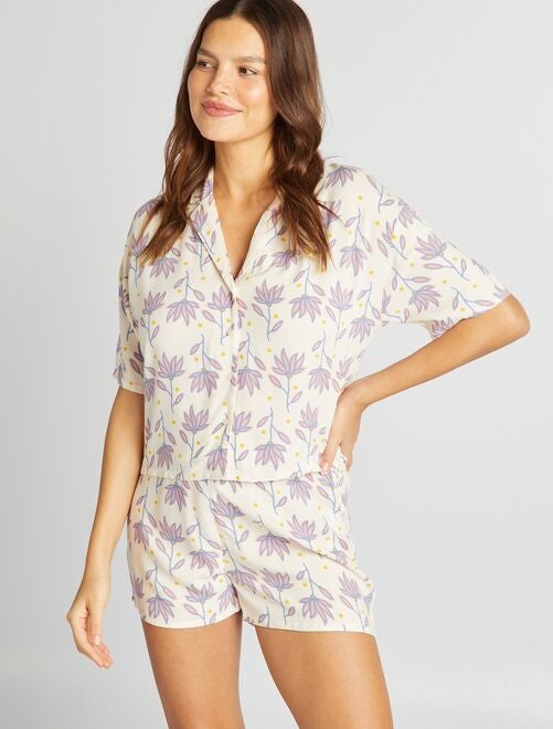 Pyjama chemisier + short - imprimé maxi-fleurs - Kiabi