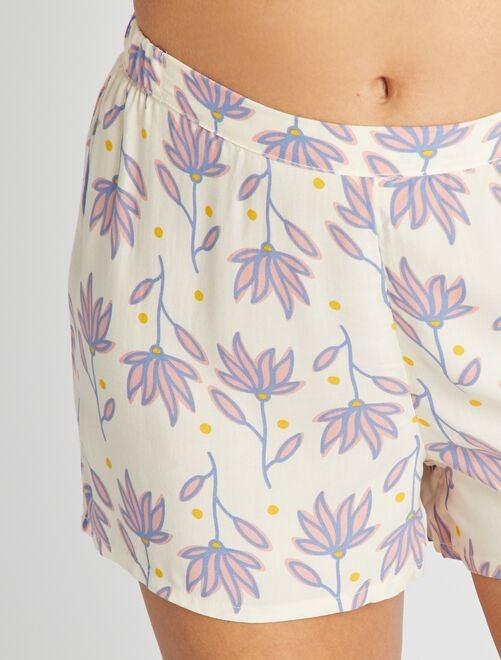 Pyjama chemisier + short - imprimé maxi-fleurs - Kiabi