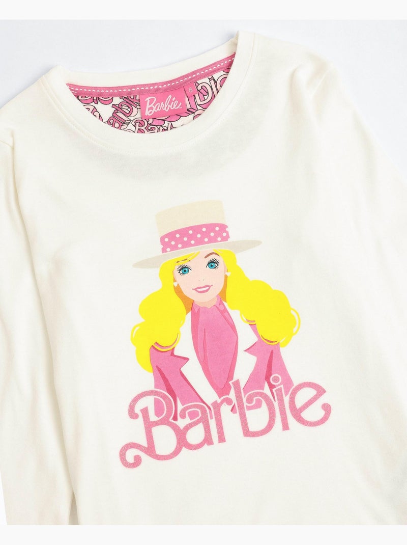 Pyjama chic à manches longues BARBIE pour fille Ecru - Kiabi