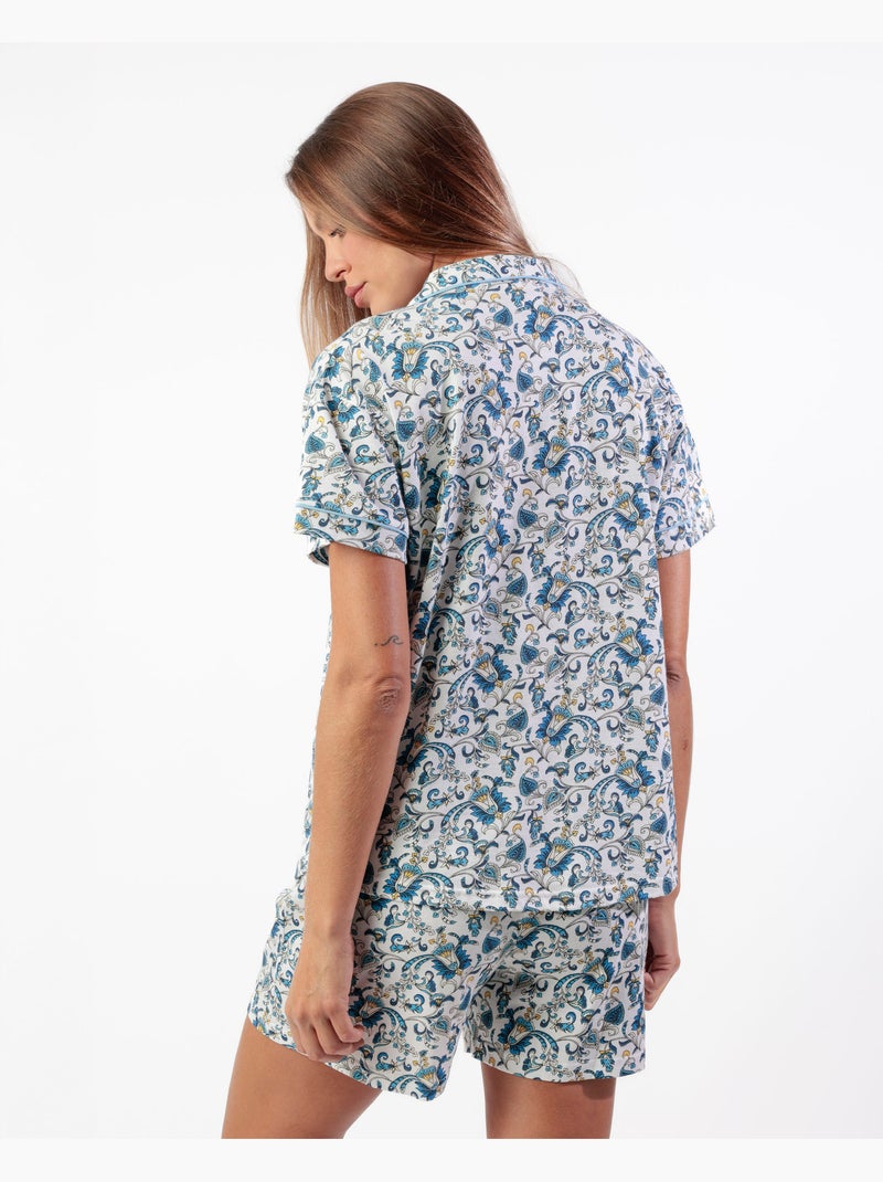 Pyjama classique à manches courtes en cachemire pour femme ADMAS CLASSIC Bleu - Kiabi