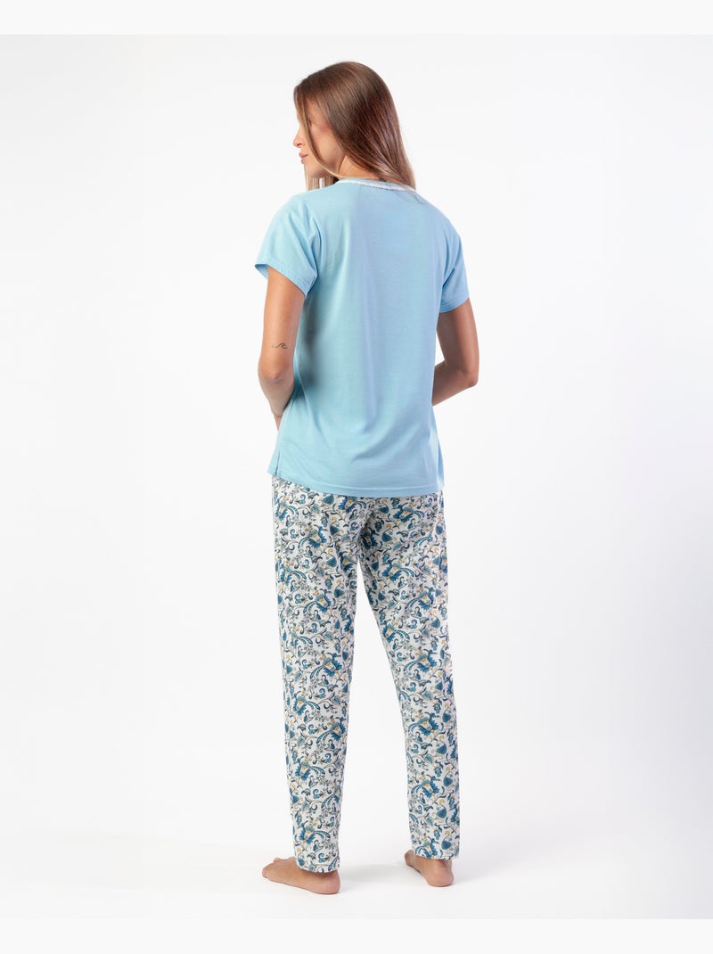 Pyjama classique à manches courtes en cachemire pour femme ADMAS CLASSIC Bleu - Kiabi