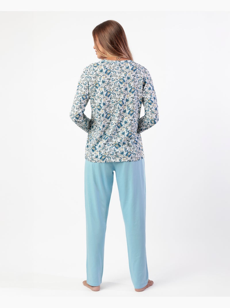 Pyjama classique en cachemire à manches longues pour femme ADMAS CLASSIC Bleu - Kiabi