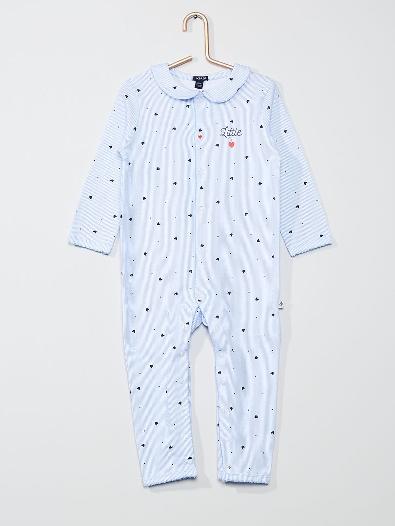 Pyjama col Claudine bleu ciel rayé - Kiabi
