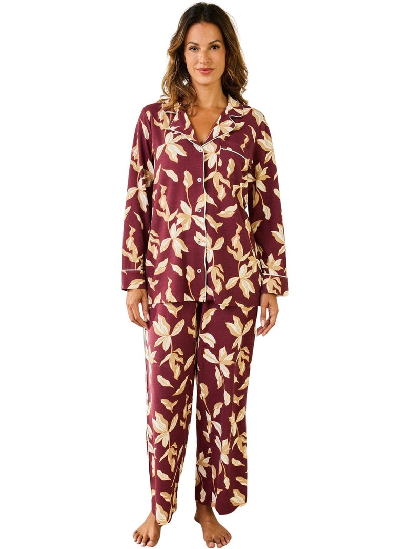 Pyjama col tailleur imprimé - daxon Marron/Multicolore - Kiabi
