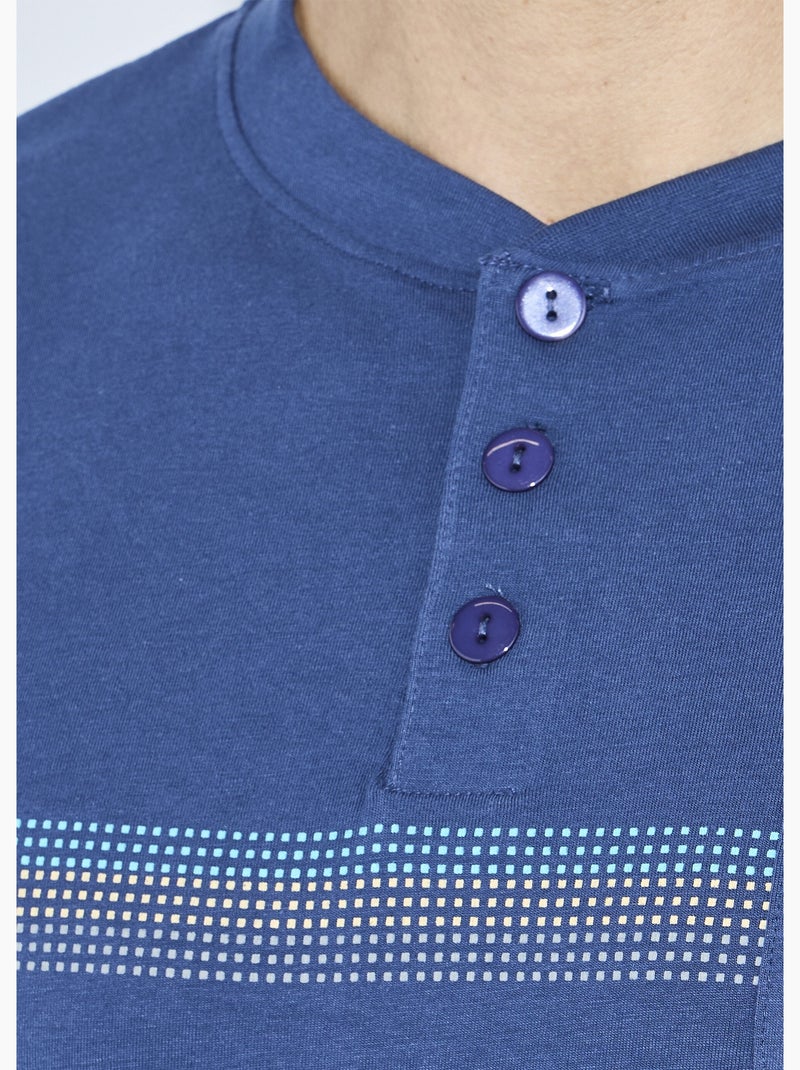 Pyjama col tunisien jersey coton bas resserrés - Afibel Bleu - Kiabi
