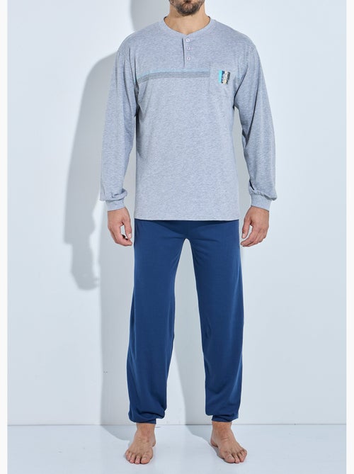 Pyjama col tunisien jersey coton bas resserrés - Afibel - Kiabi