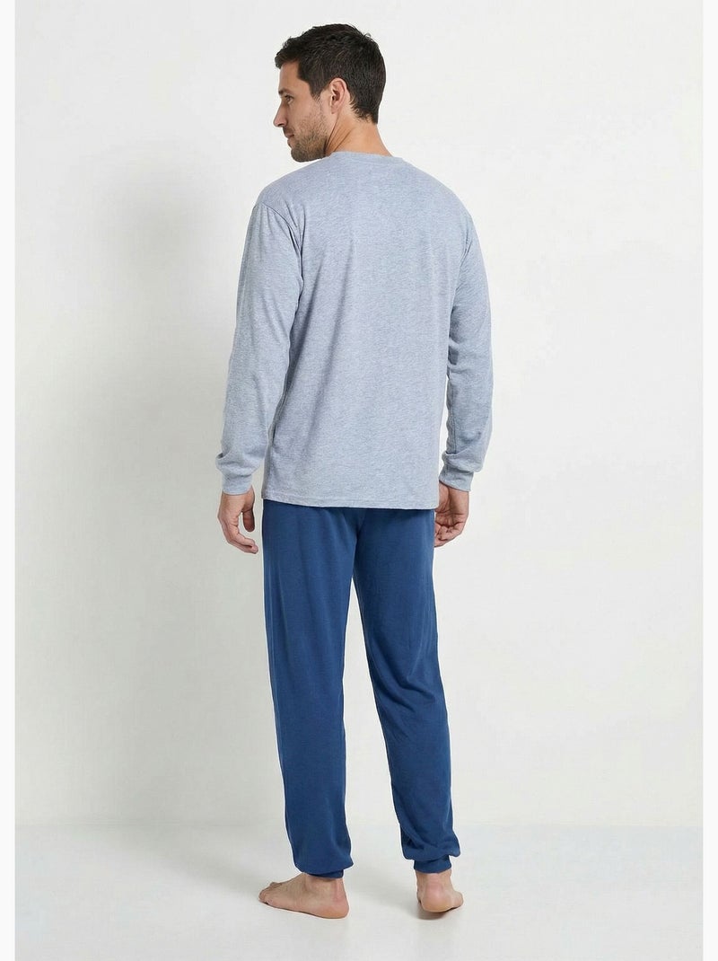 Pyjama col tunisien jersey coton bas resserrés - Afibel Gris - Kiabi