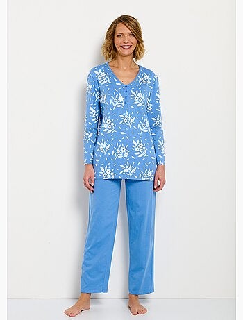 Pyjama col V boutonné coton manches longues - Afibel