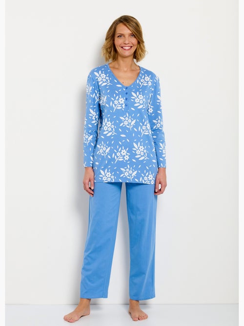 Pyjama col V boutonné coton manches longues - Afibel - Kiabi