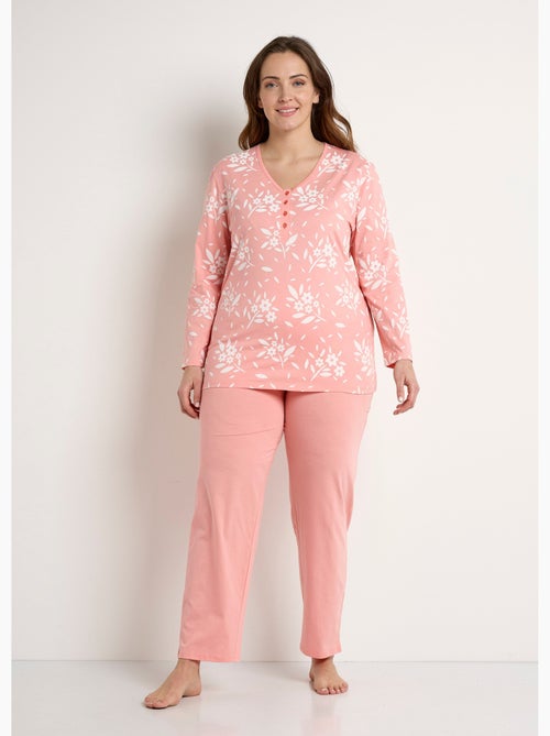 Pyjama col V boutonné coton manches longues - Afibel - Kiabi