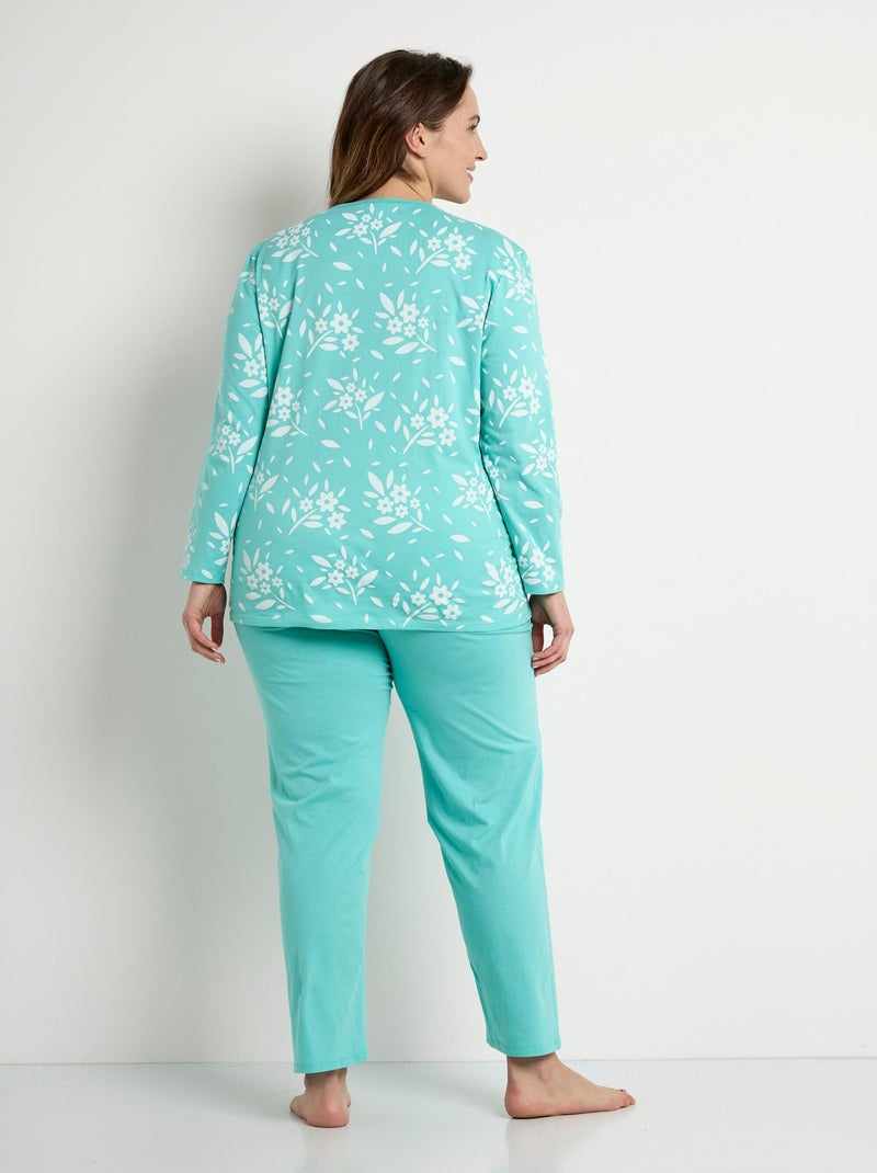 Pyjama col v boutonné coton manches longues - afibel Vert - Kiabi