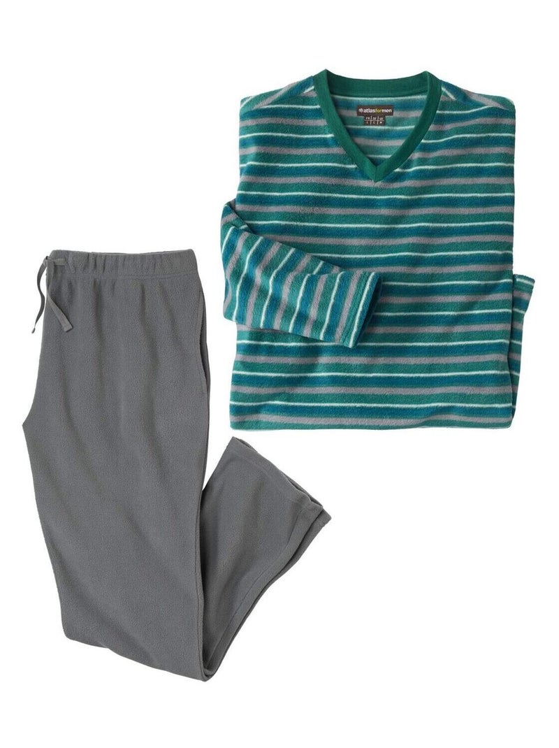 Pyjama Col V En Micropolaire Winter - ATLAS FOR MEN Bleu Gris - Kiabi