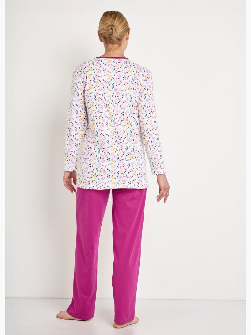 Pyjama col V imprimé manches longues coton - Afibel Prune - Kiabi