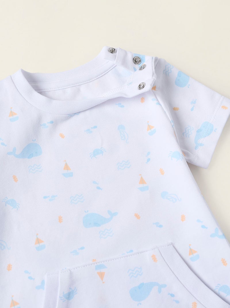 Pyjama Combi-short avec Motif Blanc - Kiabi