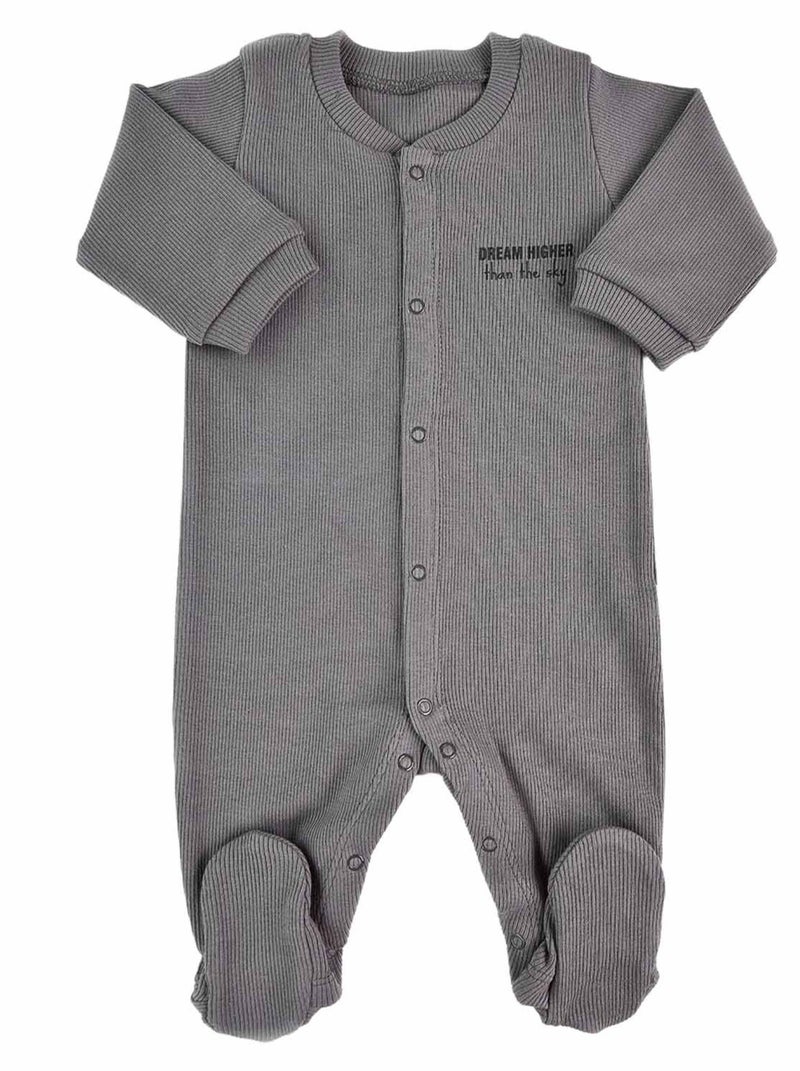 Pyjama combinaison bébé côtelé , Uni Gris - Kiabi