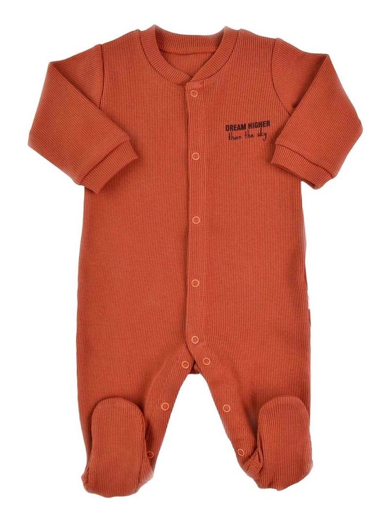 Pyjama combinaison bébé côtelé , Uni Marron - Kiabi