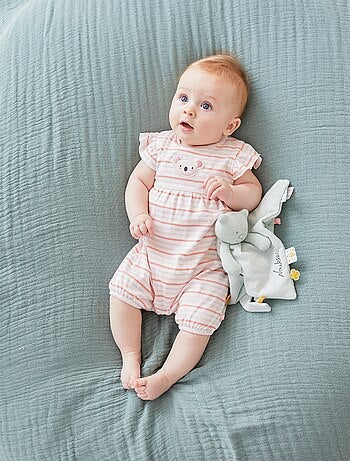 Pyjama combishort rayé en coton BIO, clair - Kiabi