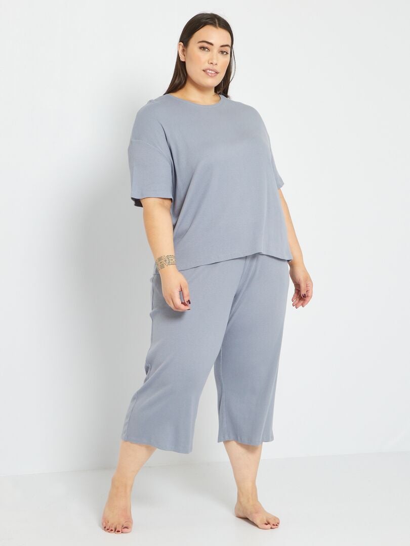 Pyjama côtelé - 2 pièces Bleu grisé - Kiabi