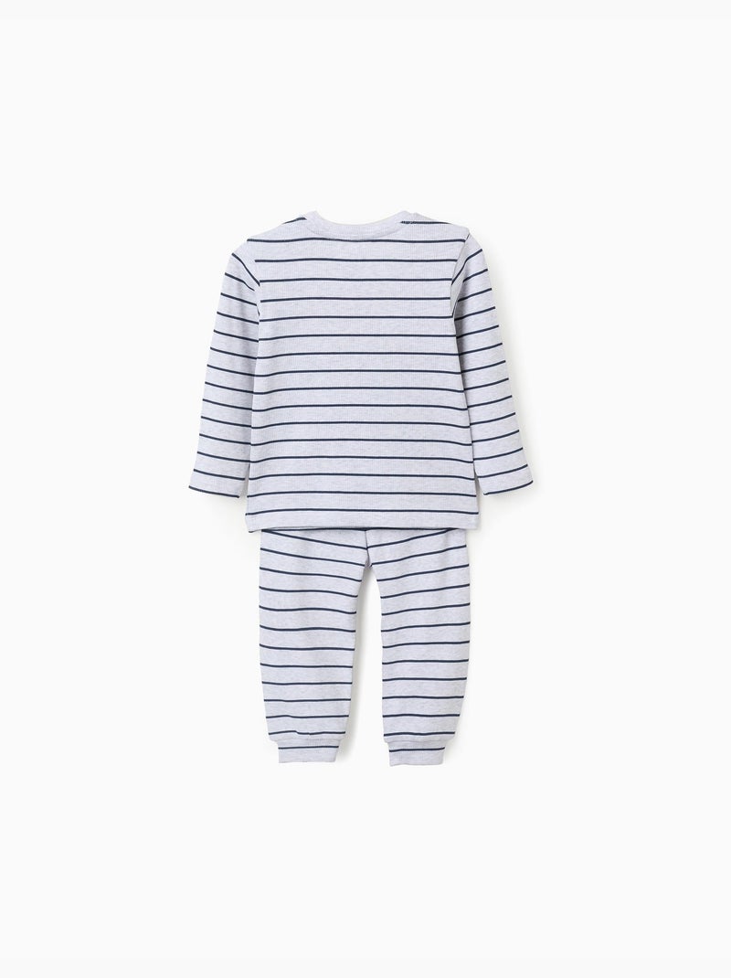 Pyjama côtelé à manches longues et rayures Gris - Kiabi