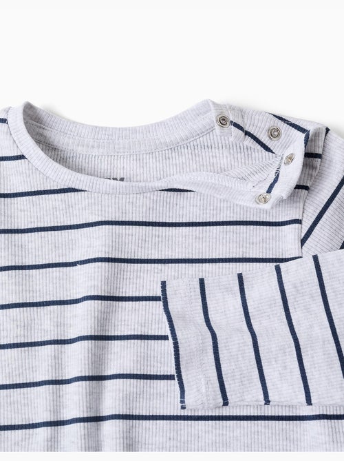 Pyjama côtelé à manches longues et rayures - Kiabi