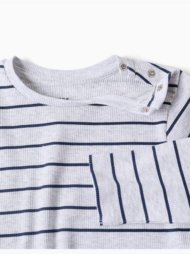 Pyjama côtelé à manches longues et rayures Gris - Kiabi