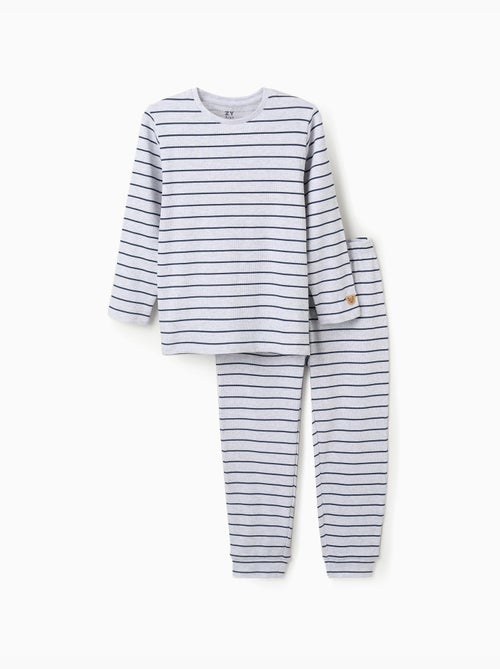 Pyjama côtelé à manches longues et rayures - Kiabi