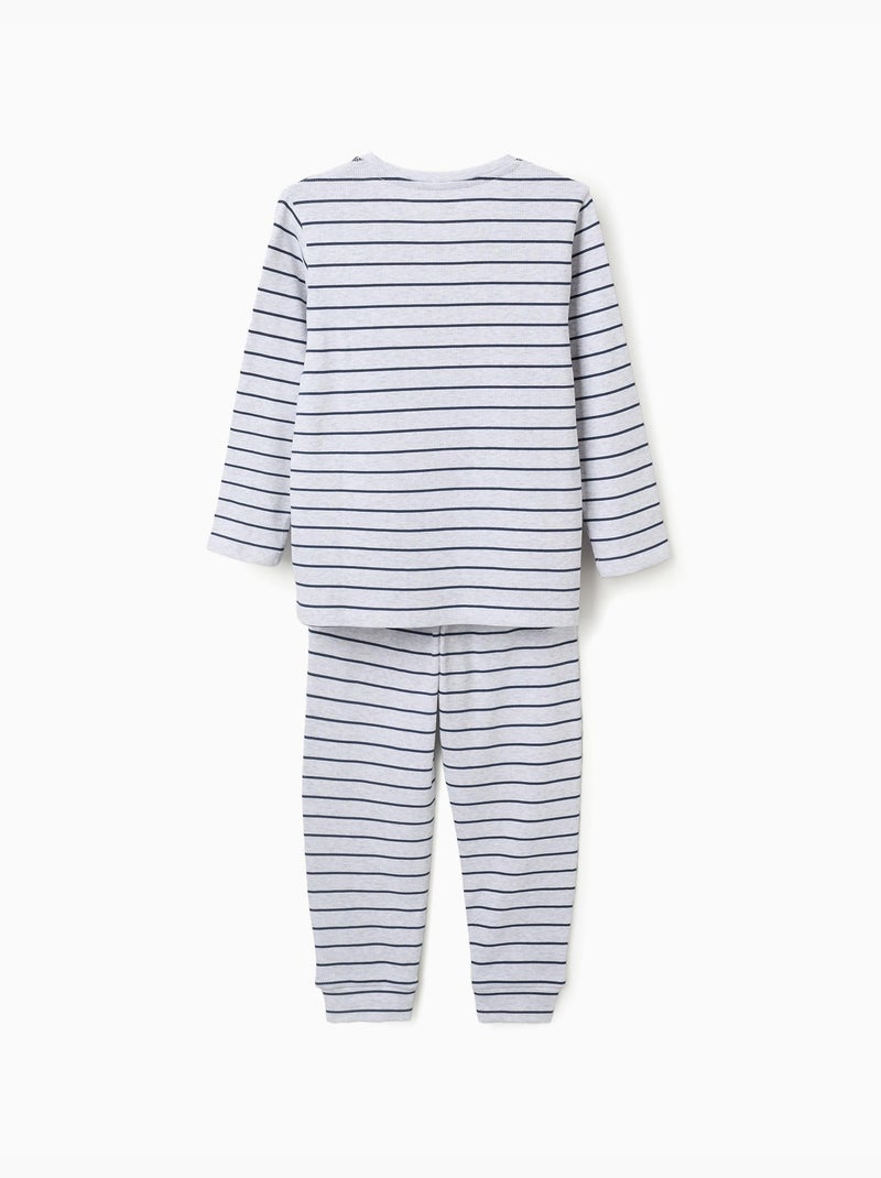 Pyjama côtelé à manches longues et rayures Gris - Kiabi