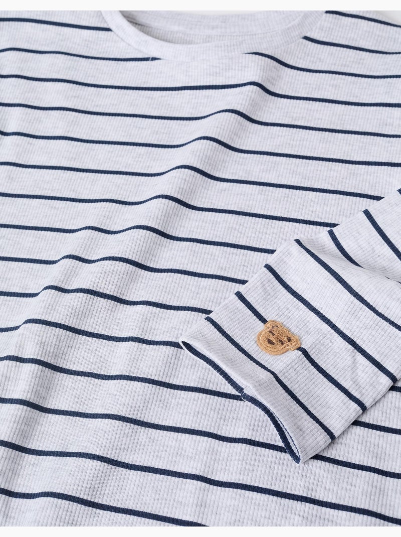 Pyjama côtelé à manches longues et rayures Gris - Kiabi