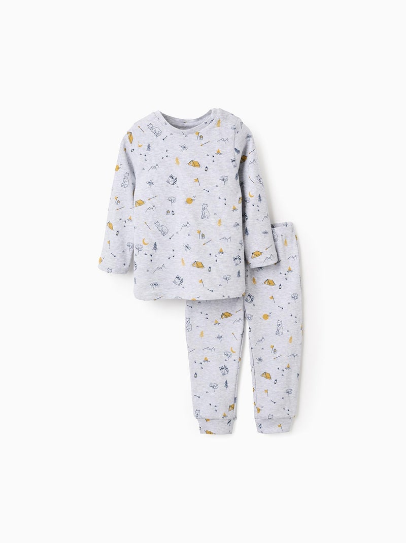 Pyjama Côtelé avec Motif dAnimaux de la Forêt Gris clair - Kiabi