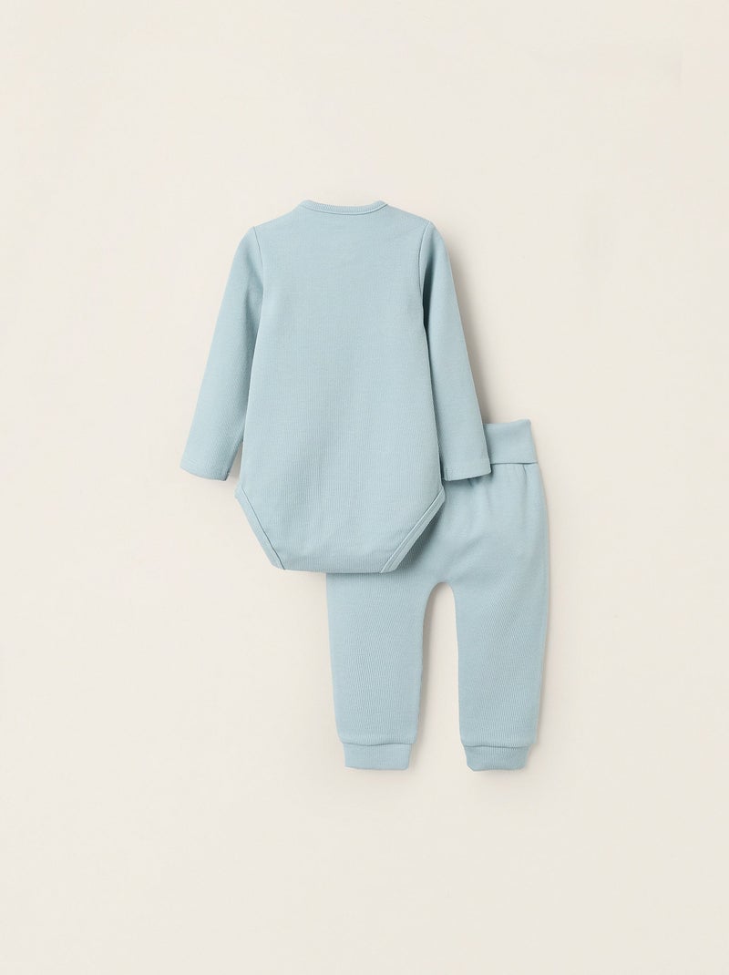 Pyjama Côtelé de Body et Pantalon Bleu clair - Kiabi