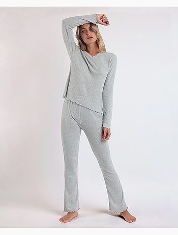 Pyjama côtelé doux à manches longues et col en V pour femme ADMAS