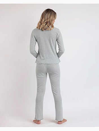 Pyjama côtelé doux à manches longues et col en V pour femme ADMAS