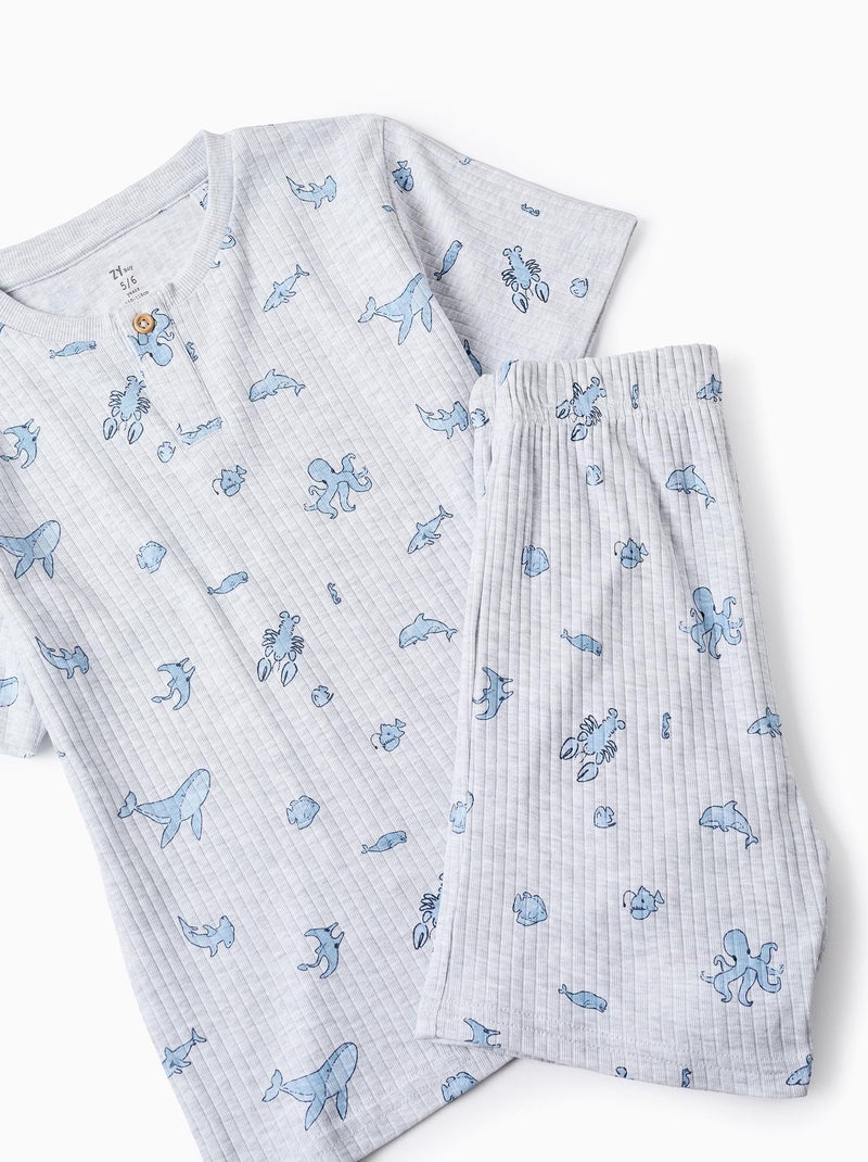 Pyjama Côtelé en Coton Gris clair - Kiabi
