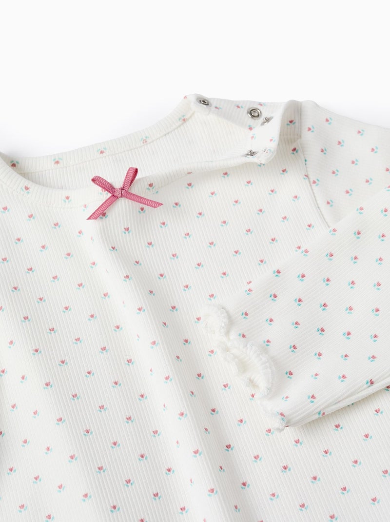 Pyjama Côtelé Floral Blanc - Kiabi