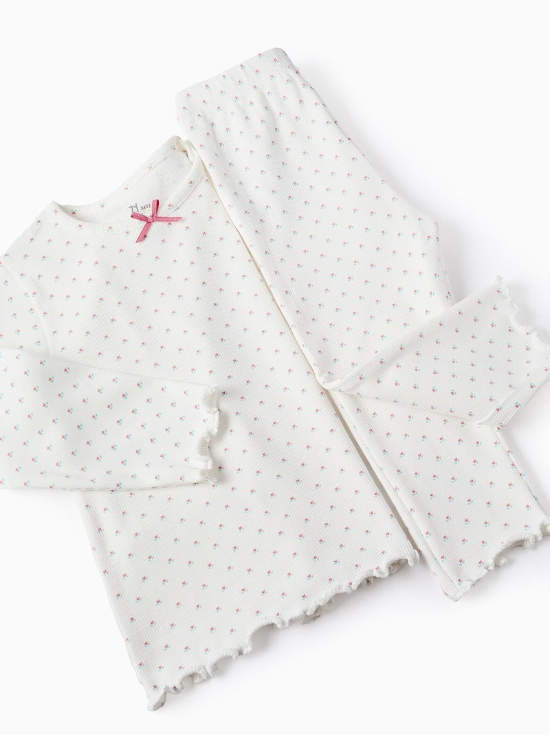 Pyjama Côtelé Floral Blanc - Kiabi