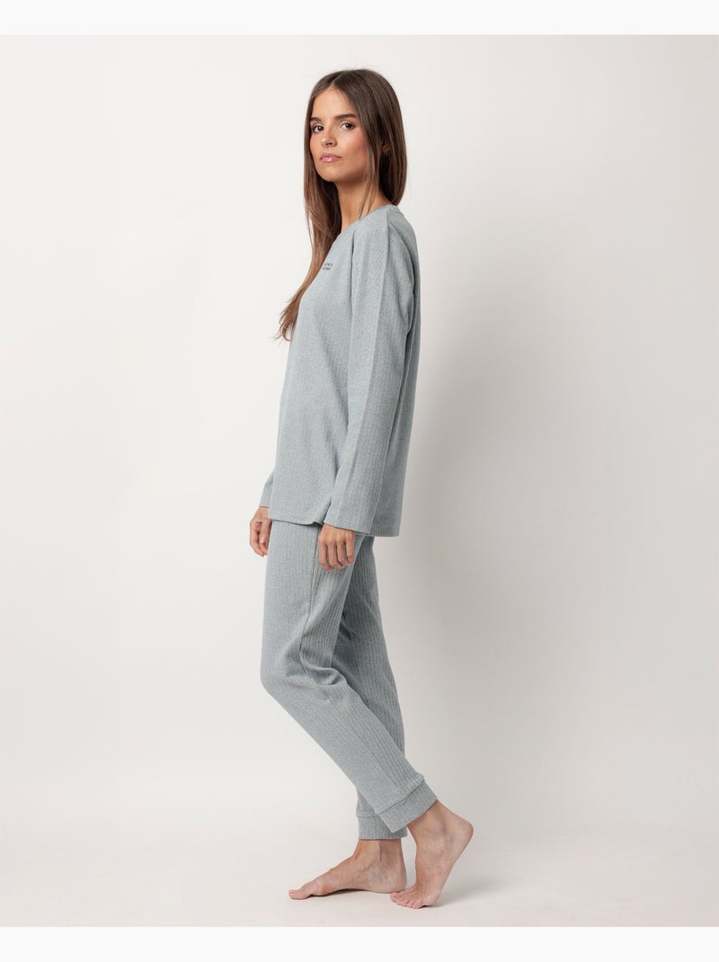 Pyjama côtelé ultra-doux à manches longues pour femme ADMAS HOME Bleu - Kiabi