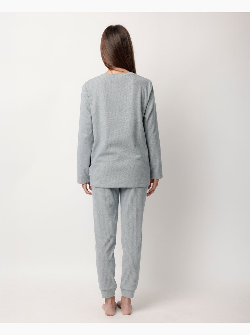 Pyjama côtelé ultra-doux à manches longues pour femme ADMAS HOME Bleu - Kiabi